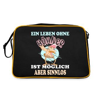 Hühnerstall Hühner Henne Huhn - Retro Tasche - Schwarz/Gold - Hinten