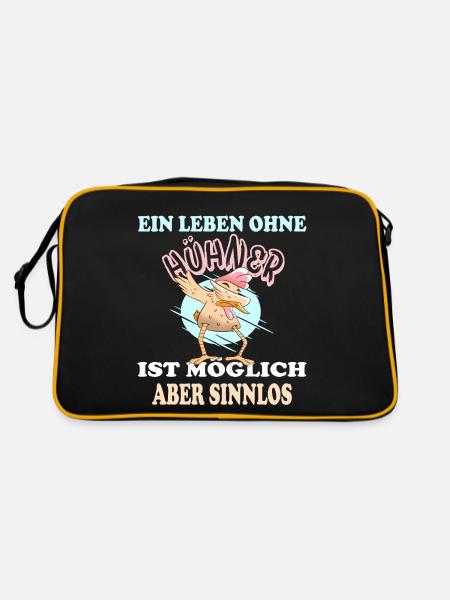 Hühnerstall Hühner Henne Huhn - Retro Tasche - Schwarz/Gold - Hinten