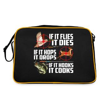 It Flies It Dies It Hops It Drops It Hooks It Cook - Retro Tasche - Schwarz/Gold - Hinten