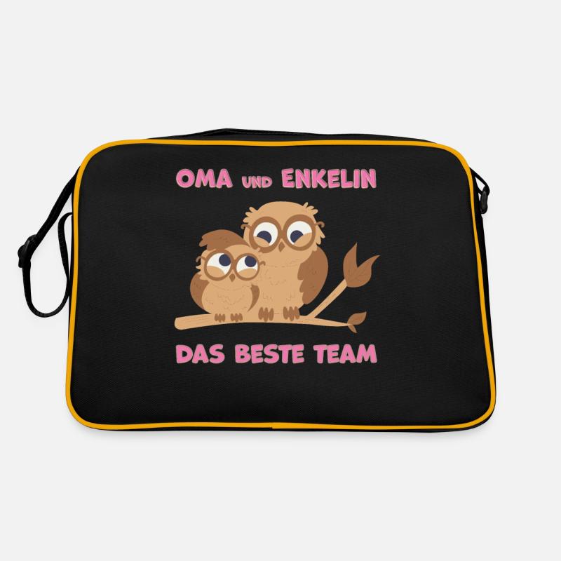 Oma und Enkelin das beste Team Eulen - Retro Tasche - Schwarz/Gold