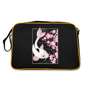 Vintage Cherry Blossom Woodblock Japanese Fish - Sac Retro - noir/or - Dos
