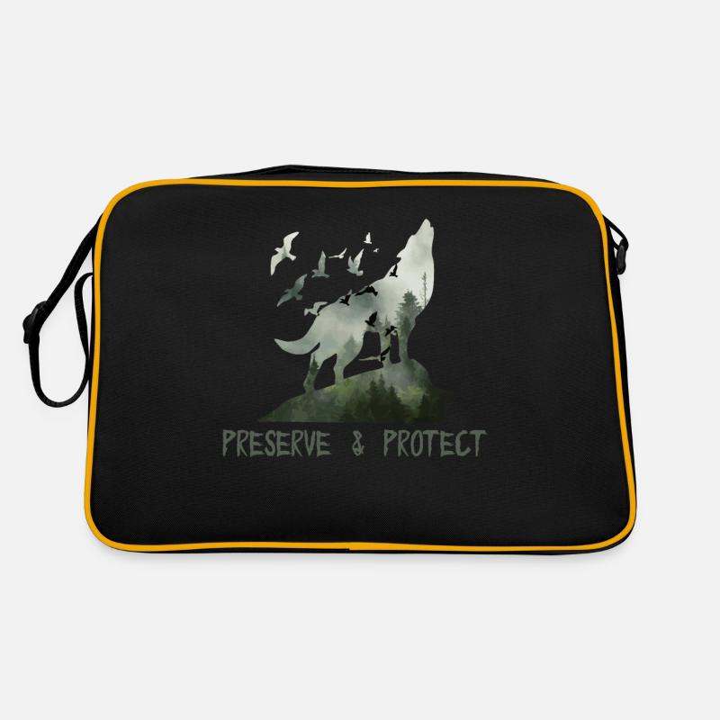 Preserve & Protect Umweltschutz Klimaschutz Wolf Retro Tasche