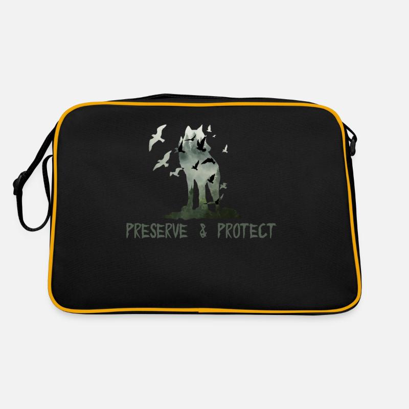 Preserve & Protect Umweltschutz Klimaschutz Wolf Retro Tasche