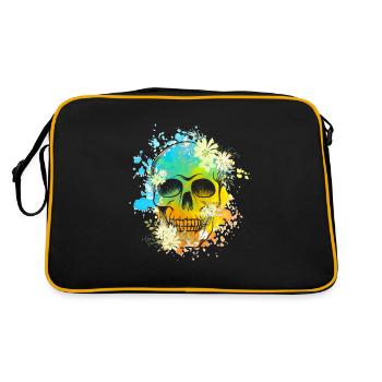 Skull Blumen - Retro Tasche - Schwarz/Gold - Hinten