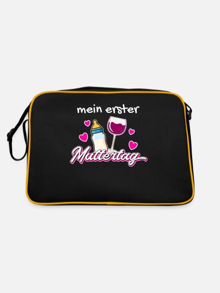 Mein Erster Muttertag - Retro Tasche - Schwarz/Gold - Hinten