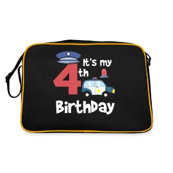 Police 4th Birthday Years Young Child Gift - Retro Bag - black/gold - Back