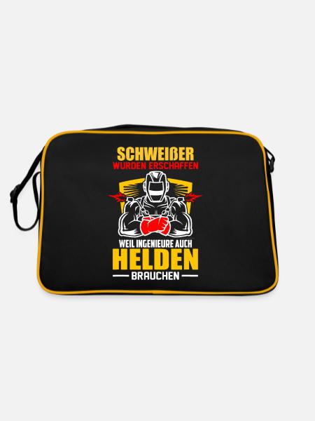 Beruf Schweißer - Schweißen Spruch Geschenk - Retro Tasche - Schwarz/Gold - Hinten