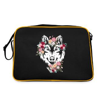 Wolf Wolf's Head Flowers Decoration - Retro Bag - black/gold - Back