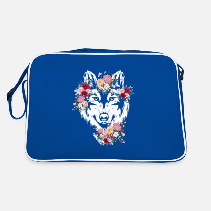 Wolf Wolfskopf Blumen Deko Retro Tasche