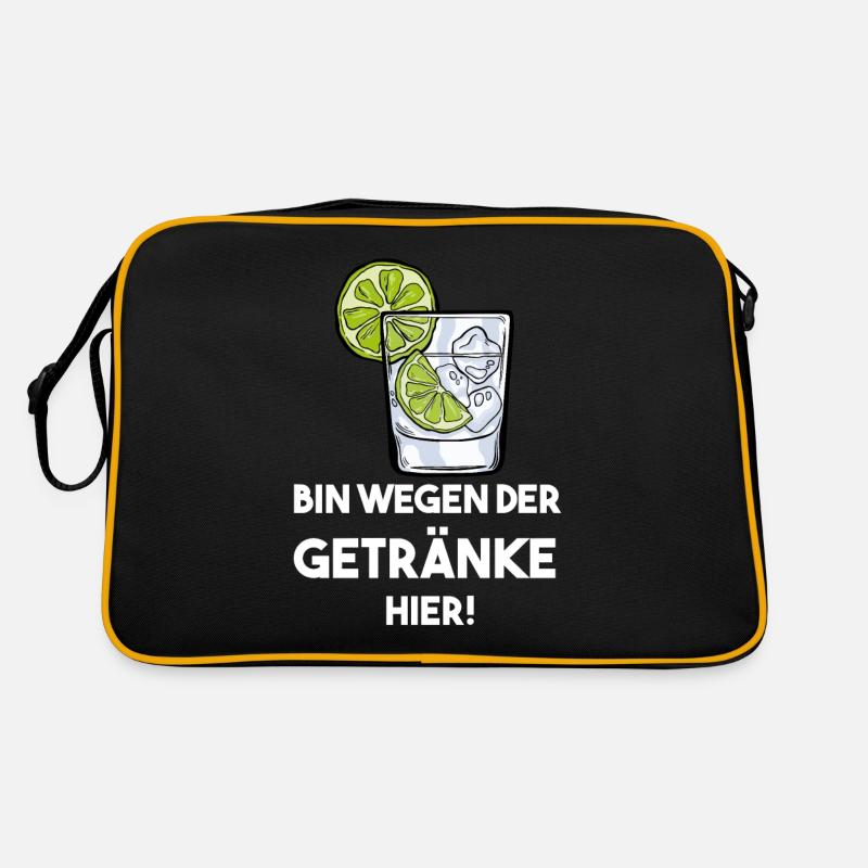 Ich bin nur wegen der Getränke hier! Lustiger Retro Tasche