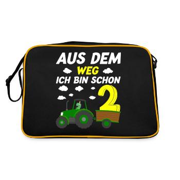 Aus dem Weg ich bin schon 2 Traktor Dino - Retro Tasche - Schwarz/Gold - Hinten