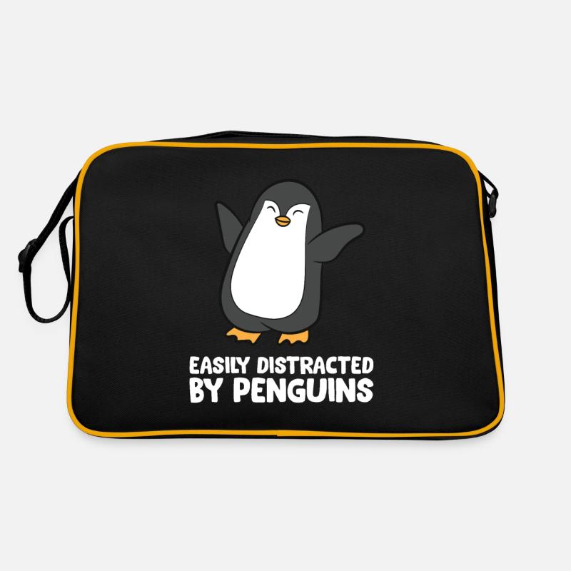 Leicht abzulenken durch Pinguine Lustiger Pinguin - Retro Tasche - Schwarz/Gold