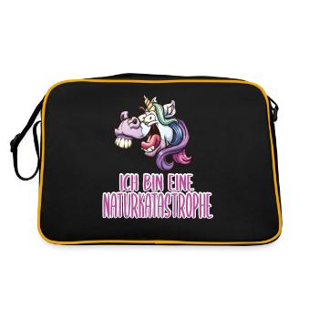 Lustiger Spruch Einhorn Katastrophe - Retro Tasche - Schwarz/Gold - Hinten
