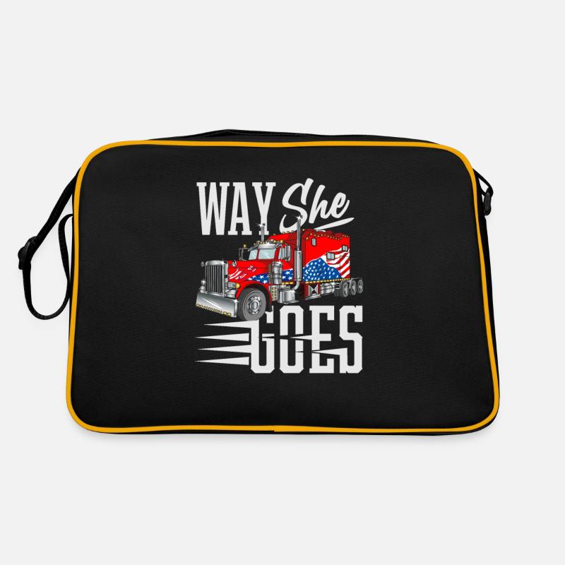 Way she goes. Camion avec le drapeau américain. Sac Retro