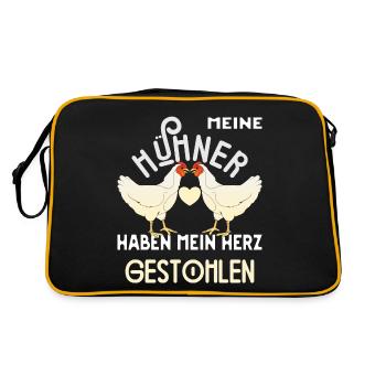 Hühnerstall Hühner Henne Bauer Geschenk - Retro Tasche - Schwarz/Gold - Hinten
