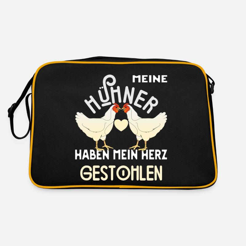 Hühnerstall Hühner Henne Bauer Geschenk - Retro Tasche - Schwarz/Gold
