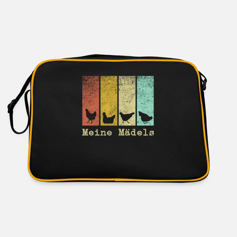 Hühner - Meine Mädels - Chicken Design - Retro Tasche - Schwarz/Gold