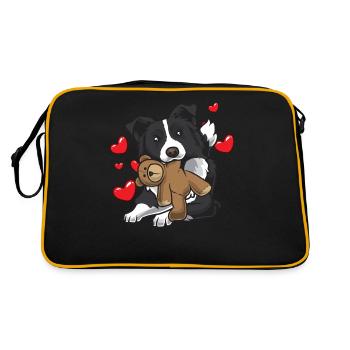 Border Collie chien avec des animaux en peluche et des coeurs - Sac Retro - noir/or - Dos
