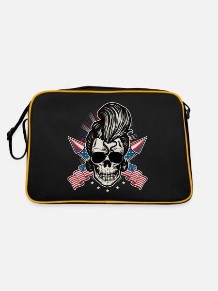 USA Flag Rock n Roll Rockabilly Skull 4th Of July - Retro Bag - black/gold - Back