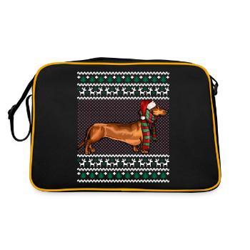 Noël Brown Dachshund Dog Santa Hat Ugly Christmas - Sac Retro - noir/or - Dos