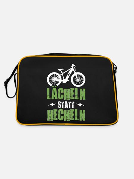 E-Bike Lächeln Statt Hecheln Elektro Fahrrad - Retro Tasche - Schwarz/Gold - Hinten
