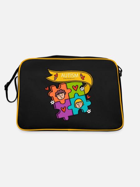 Autism Autistic Asberger Autism Awareness Puzzle - Retro Bag - black/gold - Back