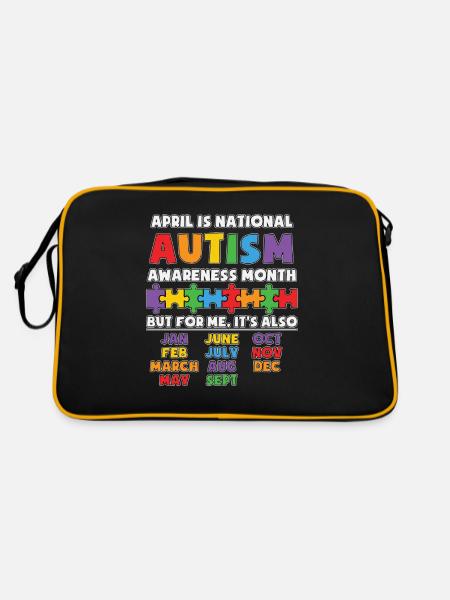 Autism Autistic Asberger Autism Awareness Puzzle - Retro Bag - black/gold - Back