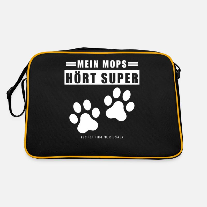 Mops Leben - Retro Tasche - Schwarz/Gold