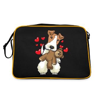 Foxterrier Wirehair Dog with Stuffed Animal - Retro Bag - black/gold - Back