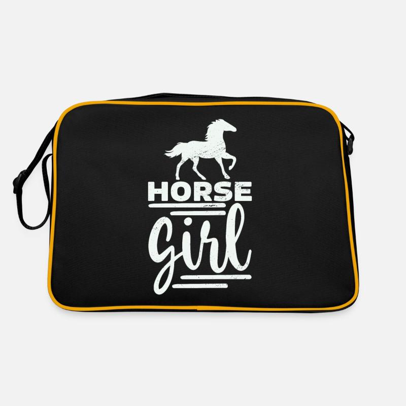 Pferd Mädchen - Retro Tasche - Schwarz/Gold