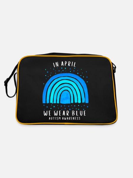 In April we wear Blue Autism Awareness - Retro Tasche - Schwarz/Gold - Hinten