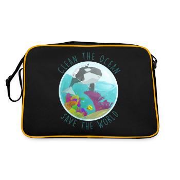 safe the ocean erde animal turtle nachhaltig - Retro Tasche - Schwarz/Gold - Hinten