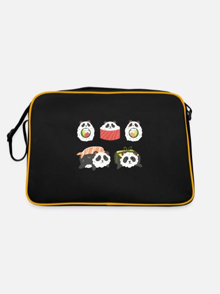 Panda Sushi Hug Cute Animal Maki Lover Funny Food - Retro Bag - black/gold - Back