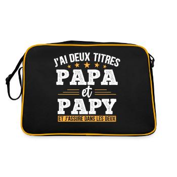 J'ai Deux Titres Papa Et Papy Cadeau Grand Père - Sac Retro - noir/or - Dos