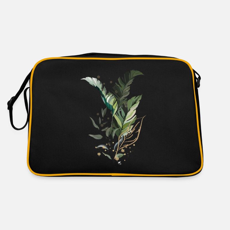 Tropische Blätter Abbildung - Retro Tasche - Schwarz/Gold