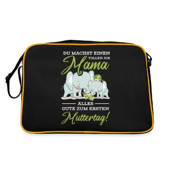 Muttertag Mutter Mummy Elefant Spruch Geschenk - Retro Tasche - Schwarz/Gold - Hinten