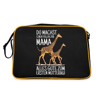 Muttertag Mutter Mummy Giraffe Spruch Geschenk - Retro Tasche - Schwarz/Gold - Hinten