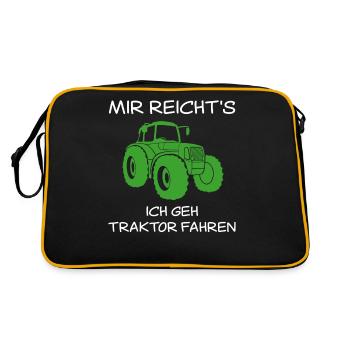 Traktor Trecker Spruch Landwirtschaft Geschenk - Retro Tasche - Schwarz/Gold - Hinten
