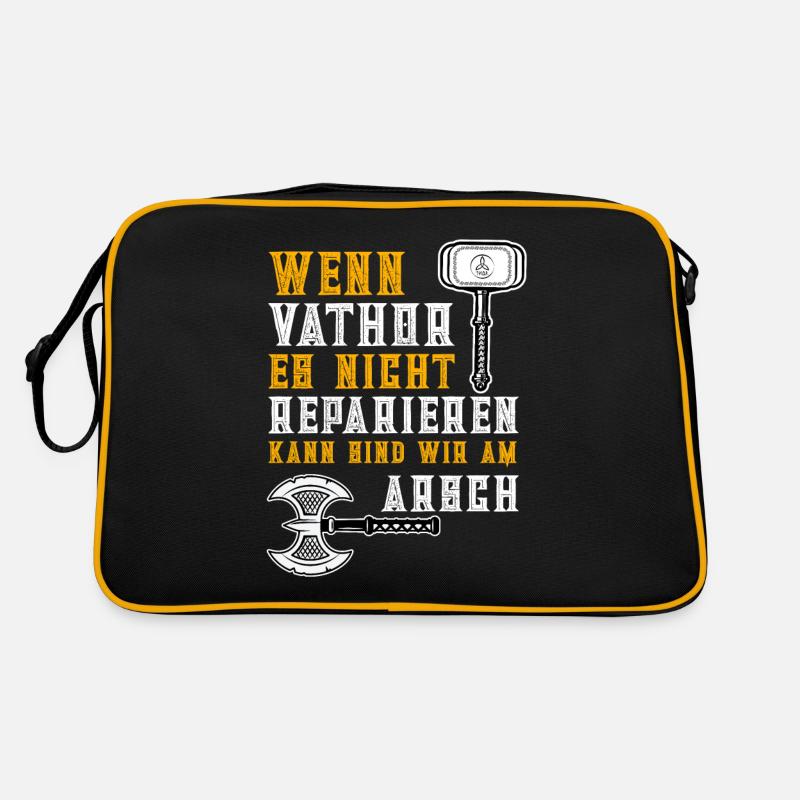 Wikinger Vatertag Vater Vathor Handwerker - Retro Tasche - Schwarz/Gold