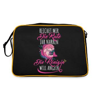 Reichet mir die Rute die Königin will Angeln - Retro Tasche - Schwarz/Gold - Hinten