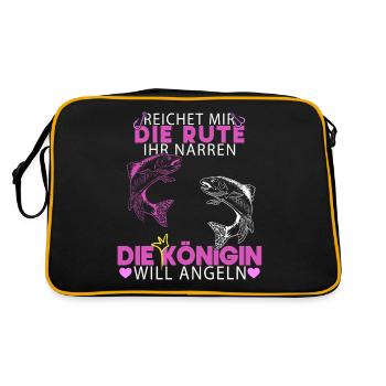 Reichet mir die Rute die Königin will Angeln - Retro Tasche - Schwarz/Gold - Hinten