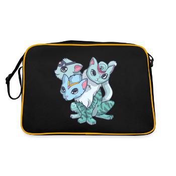 Kawaii Pastel Goth Creepy Cute 3 Headed Cat - Retro Tasche - Schwarz/Gold - Hinten