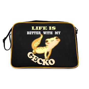 Gecko - life is better with my gecko - Retro Tasche - Schwarz/Gold - Hinten