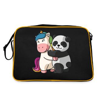 Einhorn Panda Einhörner niedliche Tiere knuddeln - Retro Tasche - Schwarz/Gold - Hinten