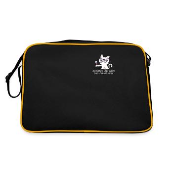 Zu Katze und Wein sag ich Nie Nein - Wein Katzen - Retro Tasche - Schwarz/Gold - Hinten
