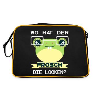 Frosch Frösche quak Kröte Lurch - Retro Tasche - Schwarz/Gold - Hinten