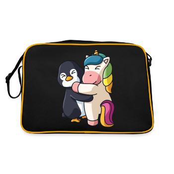Pinguin und Einhorn niedliche Tiere knuddeln - Retro Tasche - Schwarz/Gold - Hinten