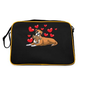 German boxer dog with cuddly toy and hearts - Retro Bag - black/gold - Back