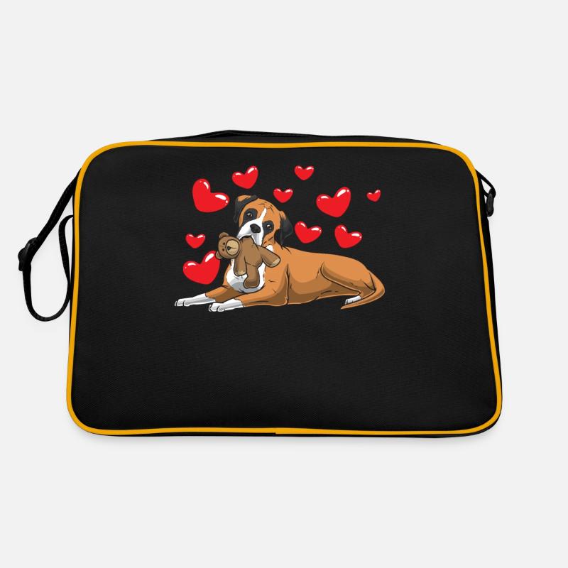 Deutscher Boxer Hund mit Kuscheltier und Herzen Retro Tasche