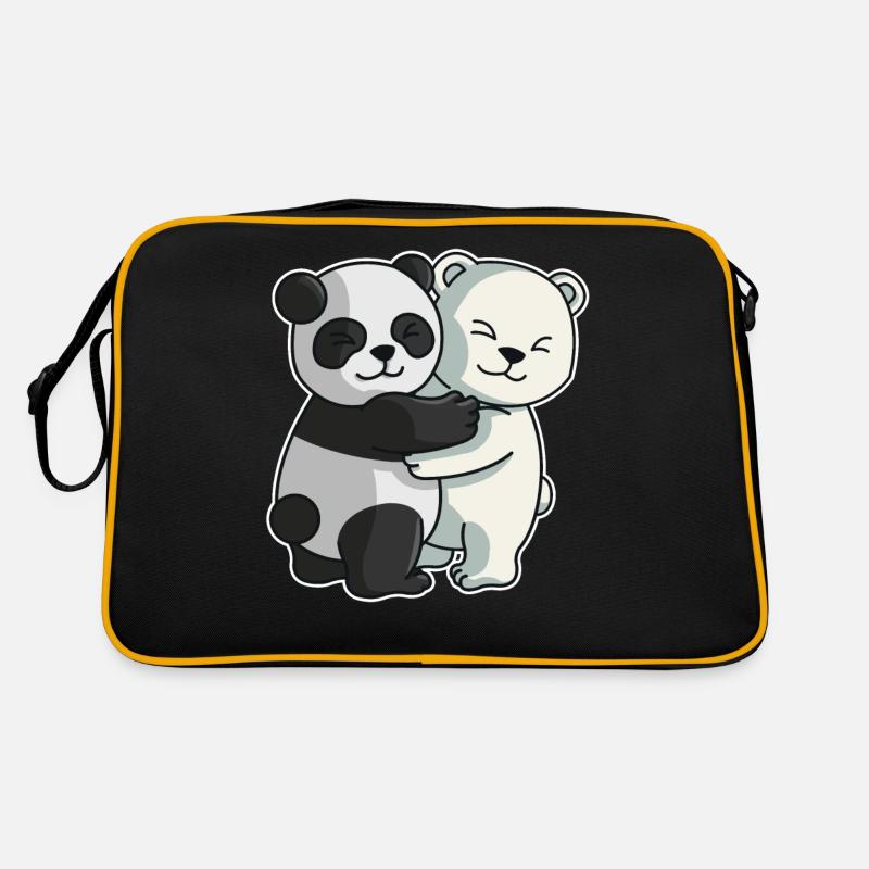 Panda Eisbär Liebe niedliche Tiere knuddeln - Retro Tasche - Schwarz/Gold
